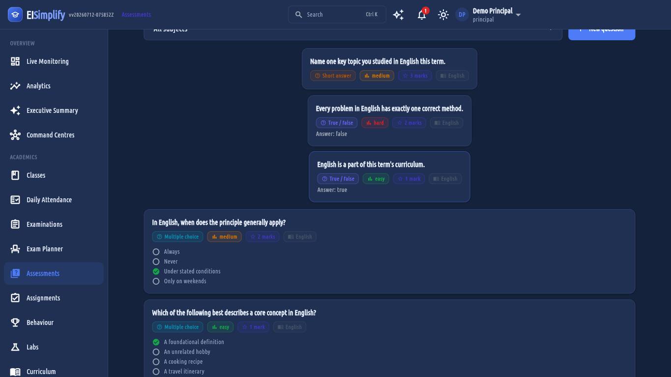 Online assessment builder