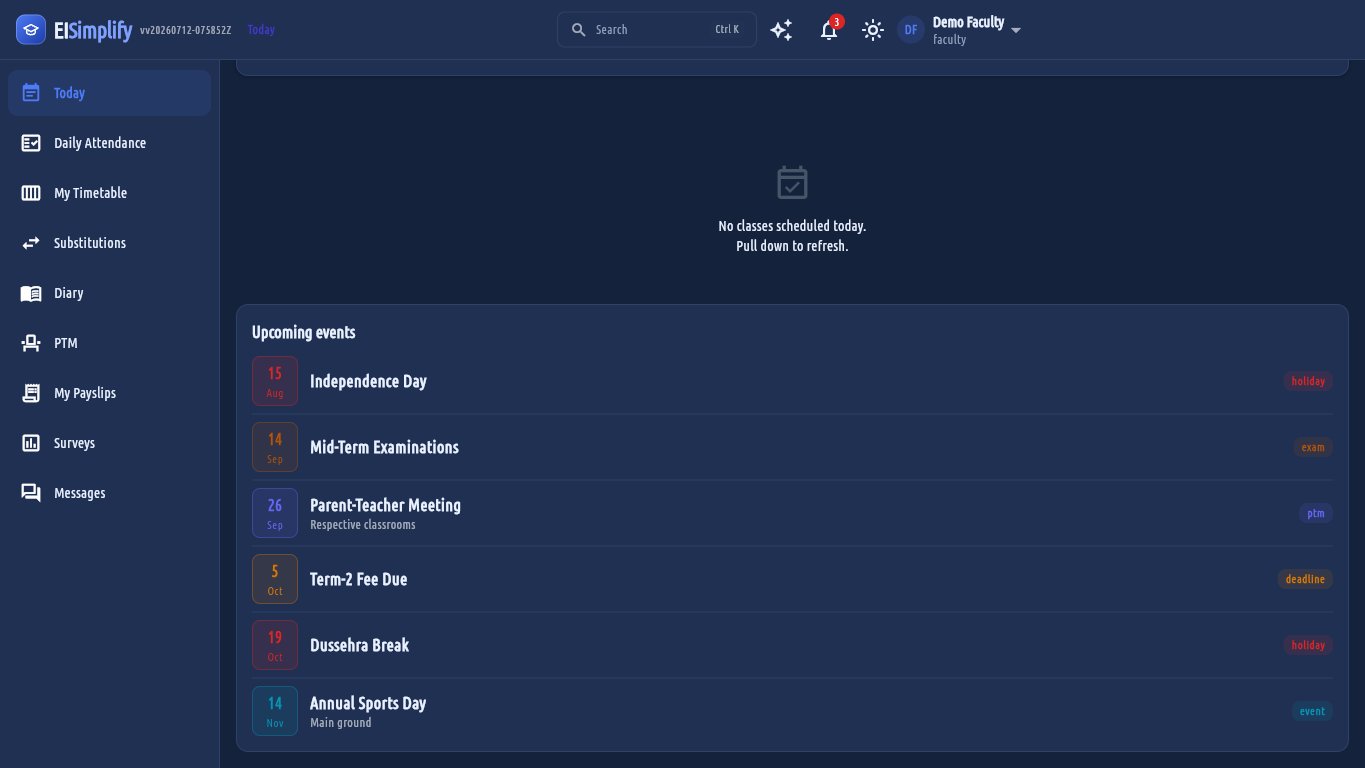 A faculty member's landing dashboard